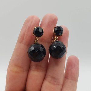 Vintage Black Ball Charm Non-Pierced Screw-back Drop Earrings